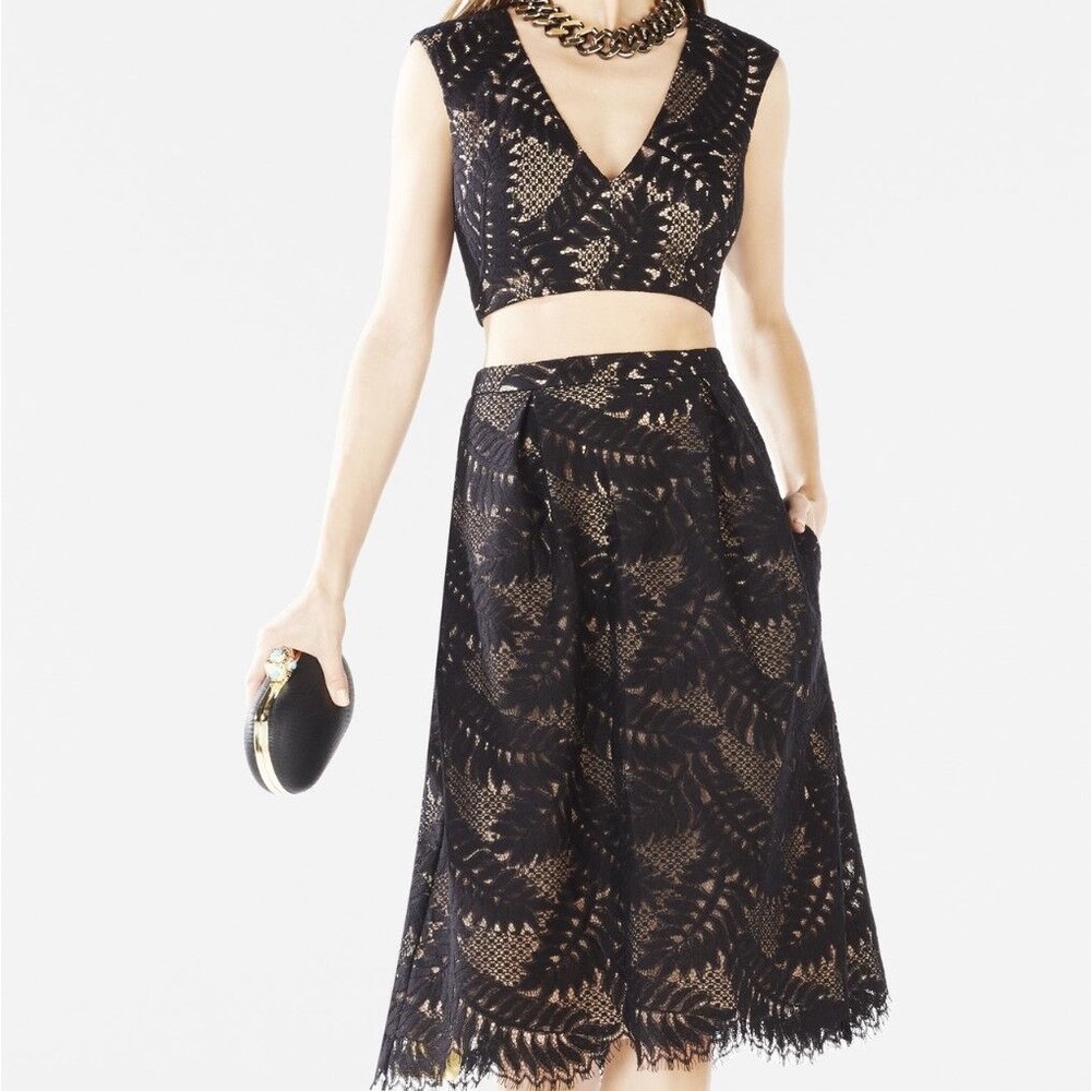 NEW BCBG MAX AZRIA BLACK TYRAH LACE CUTOUT 2 PIECES DRESS